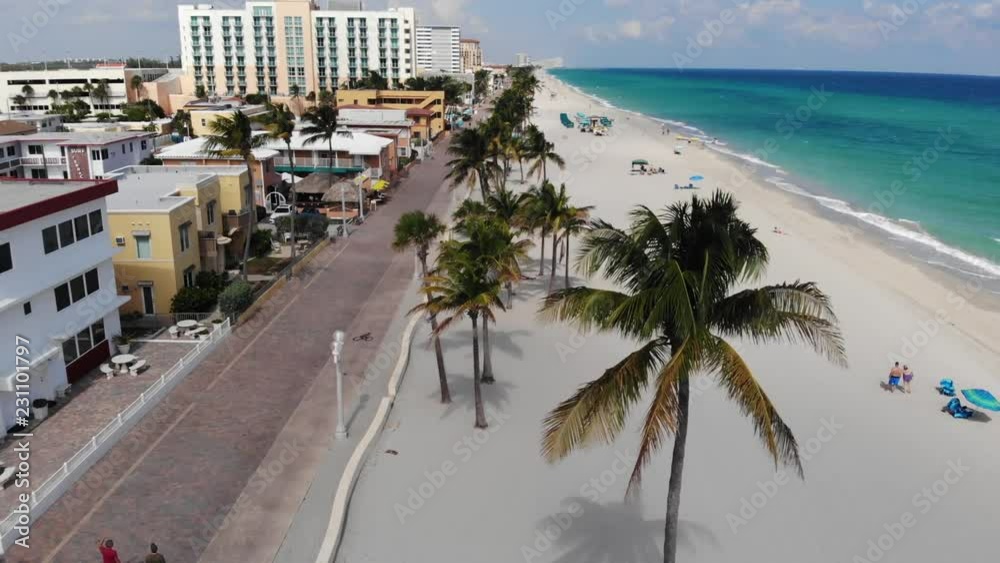 Hollywood beach ocean boardwalk near Miami, Florida aerial view