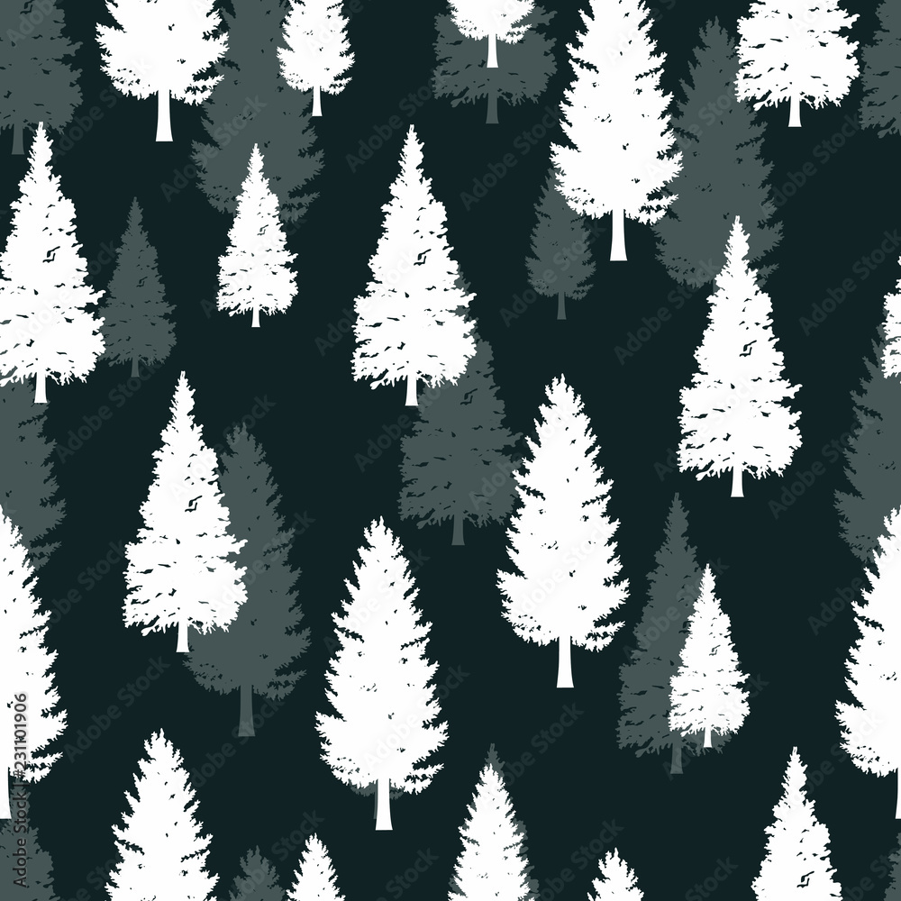Fototapeta premium Cool Winter Pine Tree Seamless Pattern Background Wallpaper