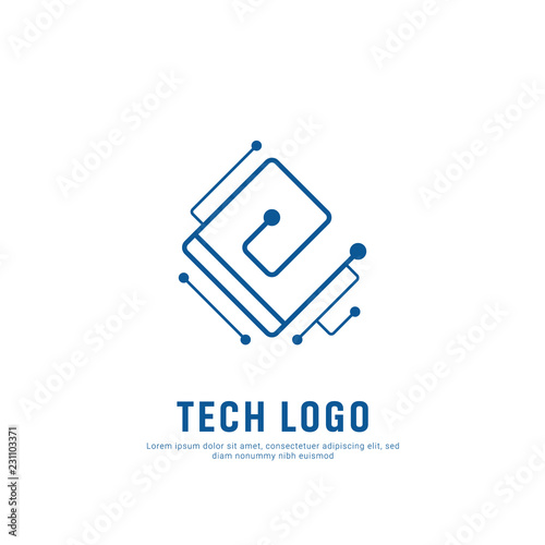 Abstract electronic tech circuit line technology futuristic letter E logo icon symbol illustration