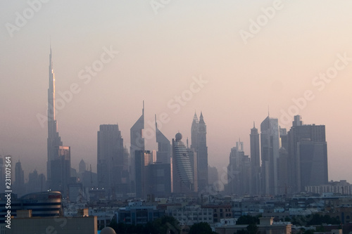Dubai skyline in hazy sunset