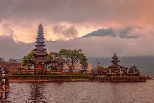 Indonesia, Bali. Pura Oolong Temple to Danu Bro at sunrise