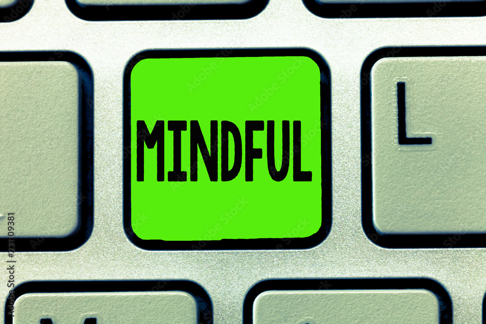 Plakat Writing note showing Mindful. Business photo showcasing Conscious Aware of something Inclined Willing to do Meditation.