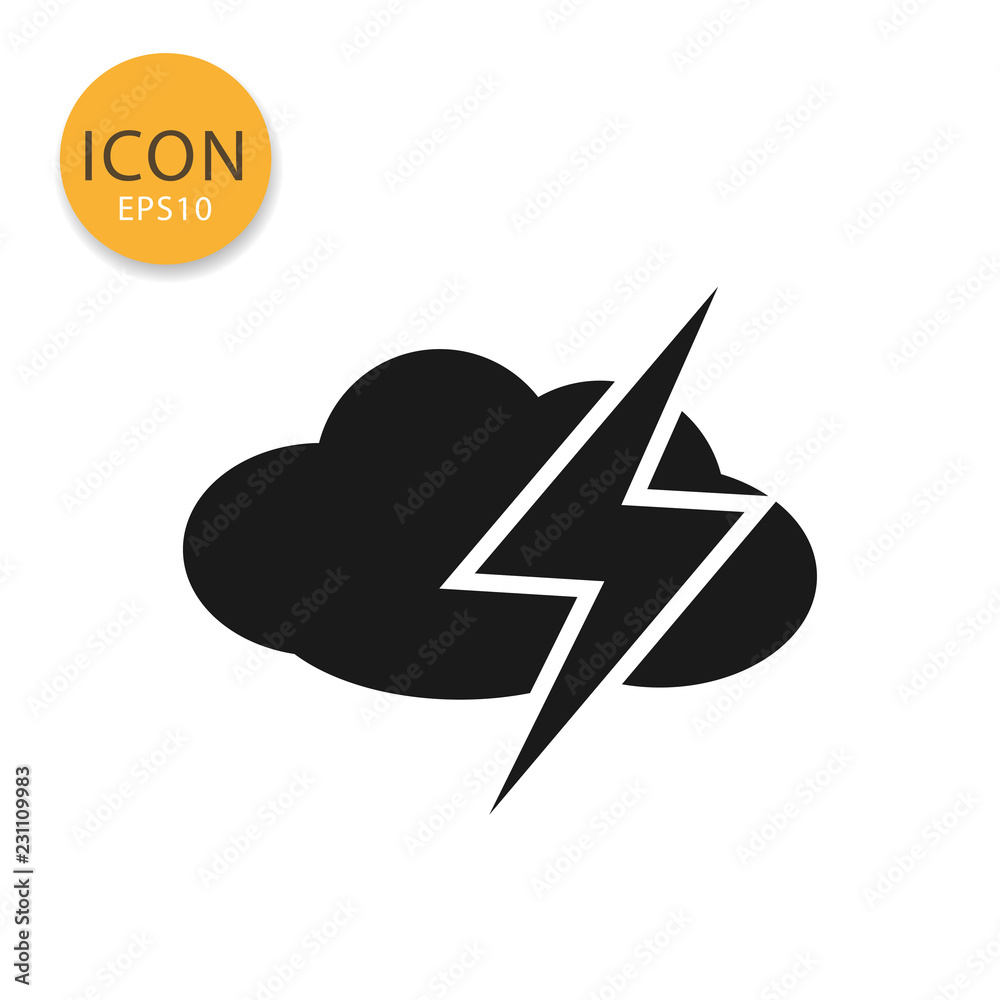 Cloud with thunder icon isolated flat style. Cloud with thunder icon isolated flat style.