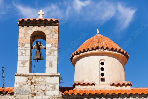 Detail of architecture church in Vathia town, Mani Greece. photo