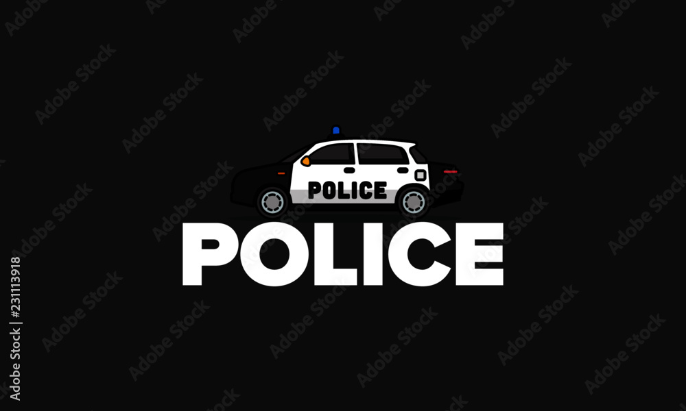 Fototapeta premium Sedan Cop Police Car Typography Vector Illustration
