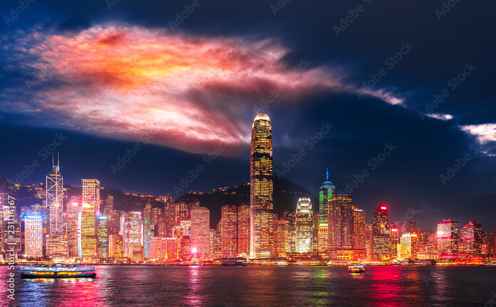 Dragon flying over Hong Kong Island