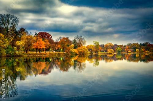 autumn landscape with lake and trees