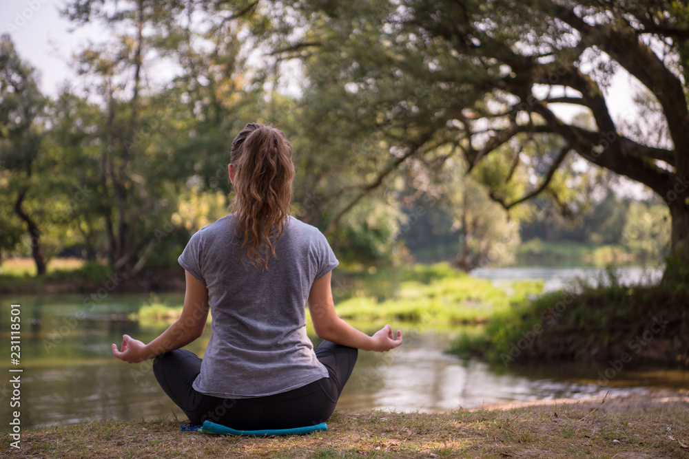 woman meditating and doing yoga exercise