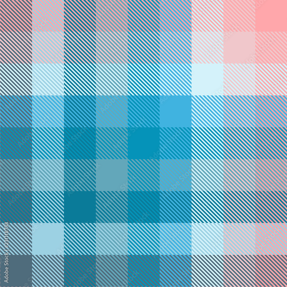 Plaid pattern in shades of blue and pink. Seamless fabric texture.