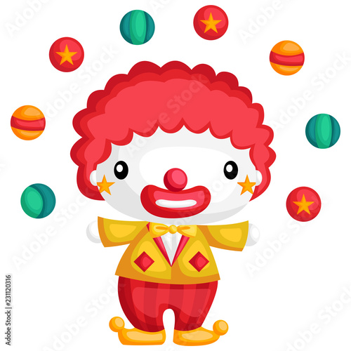 a cute clown juggling a ball midair