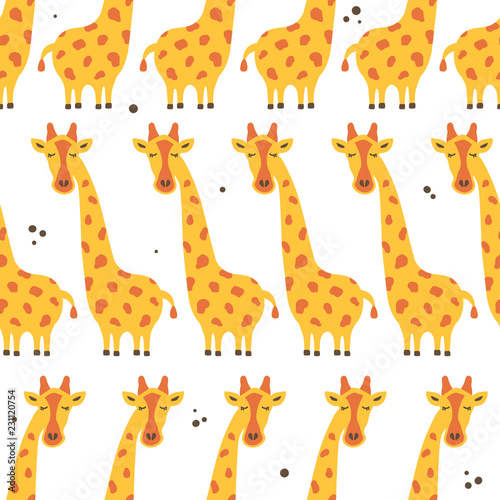 Giraffes, hand drawn backdrop. Colorful seamless pattern with animals. Decorative cute wallpaper, good for printing. Overlapping background vector. Design illustration