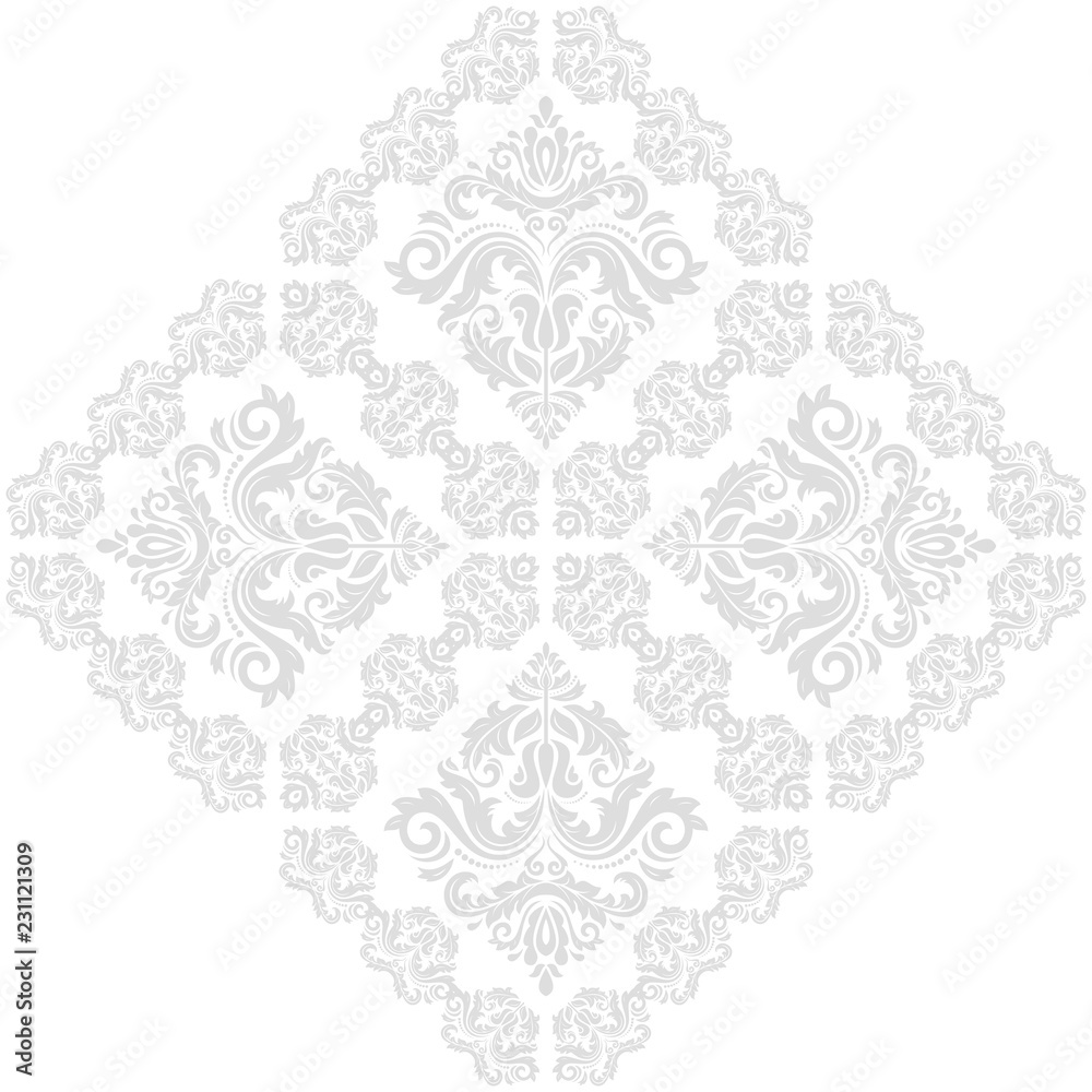 Oriental pattern with arabesques and floral elements. Traditional classic ornament. Vintage square light pattern with arabesques