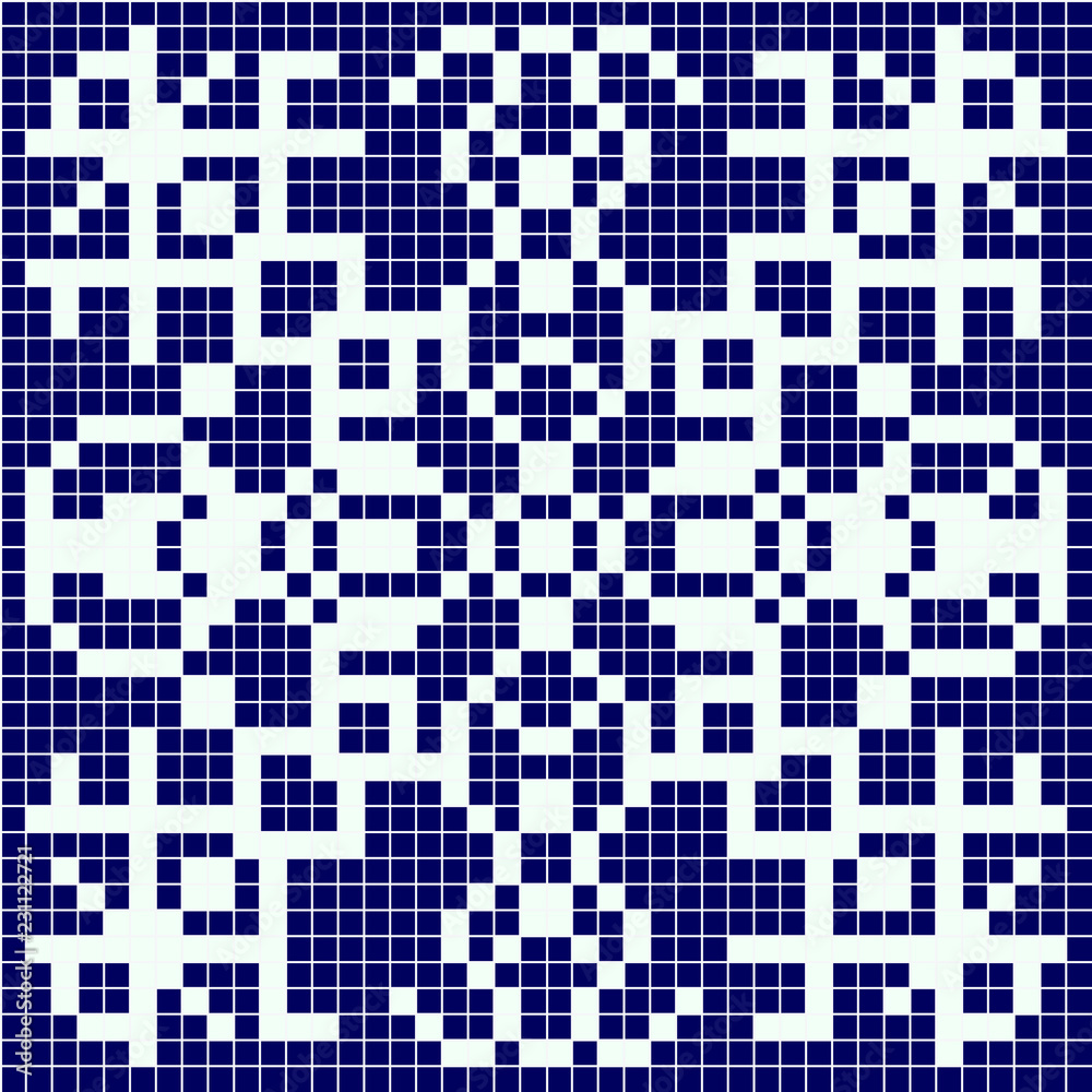 Fototapeta premium vector. White pixel snowflake on a blue background. Pixel art.