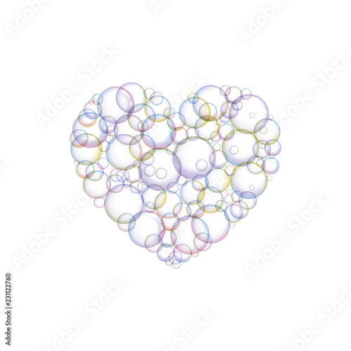 Bubbles soap in the form of hearts. Vector illustration. I love cleanup.