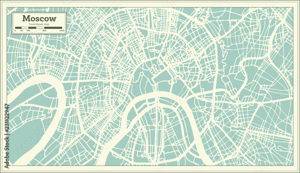 Moscow Russia City Map in Retro Style. Outline Map.