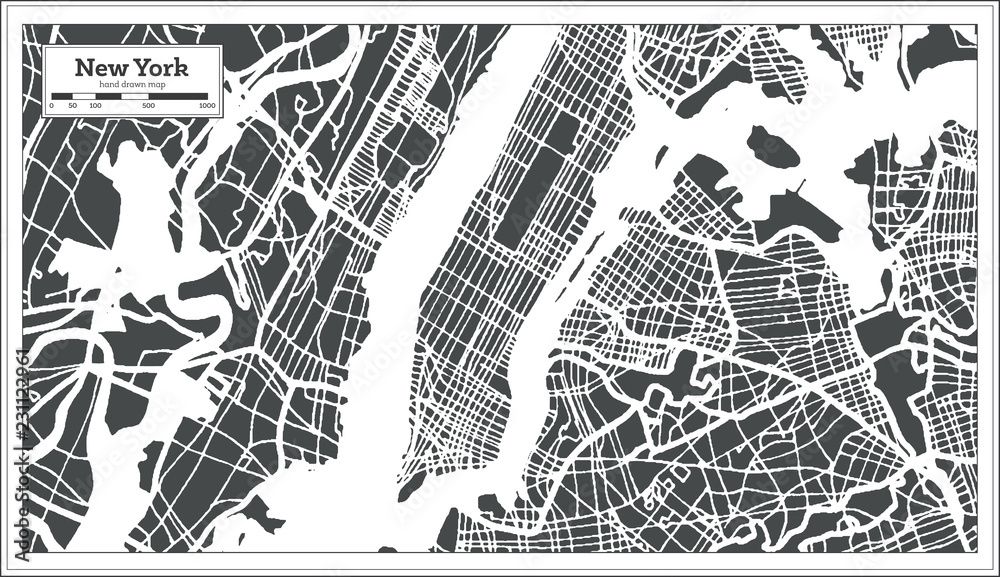 Fototapeta New York USA City Map in Retro Style. Outline Map.
