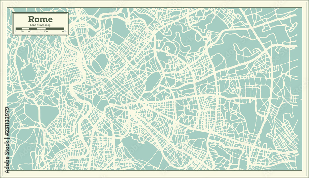 Naklejka premium Rzym Włochy mapa miasta w stylu retro. Mapa konspektu.