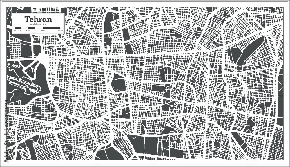 Obraz premium Tehran Iran City Map in Retro Style. Outline Map.