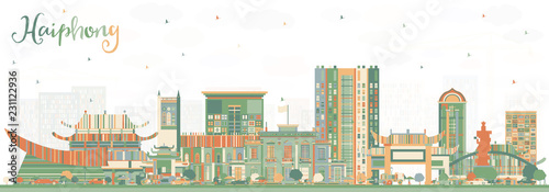 Haiphong Vietnam City Skyline with Color Buildings.