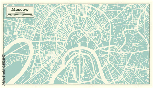 Canvas Print Moscow Russia City Map in Retro Style. Outline Map.