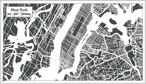 New York USA City Map in Retro Style. Outline Map.