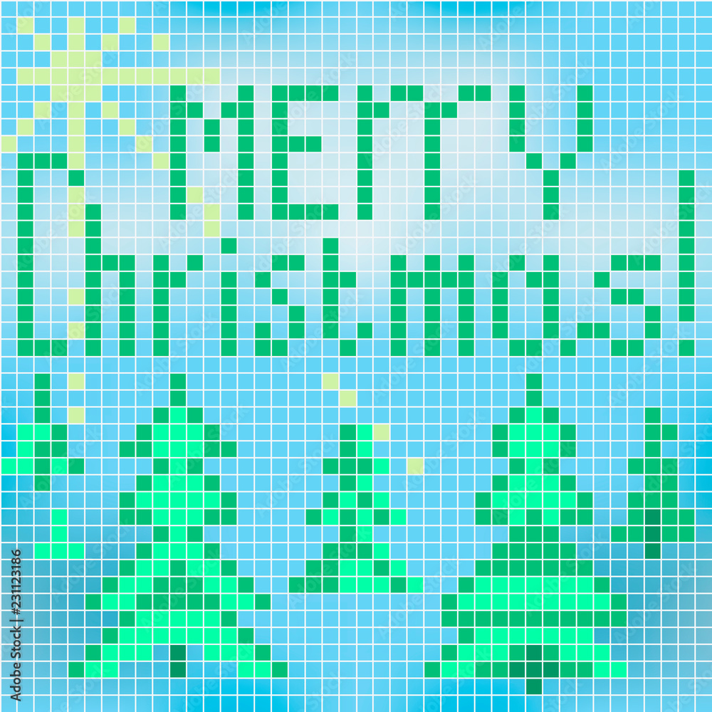 Vector. Seamless christmas pattern of Christmas tree on a blue background. Pixel art.