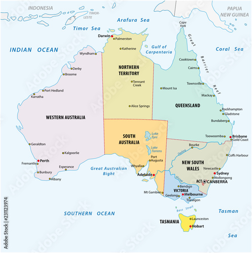 simple vector outline administrative and political vector map of australia.