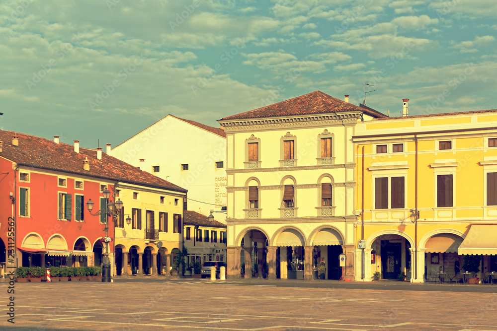 Montagnana, Italy August 6, 2018: Main square of the city.