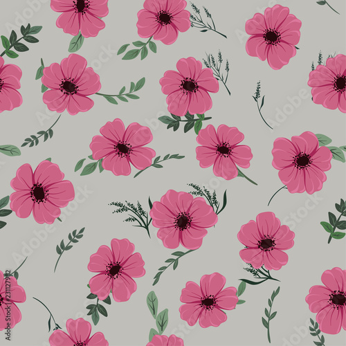 Seamless colorful pattern with different wildflowers on a light background
