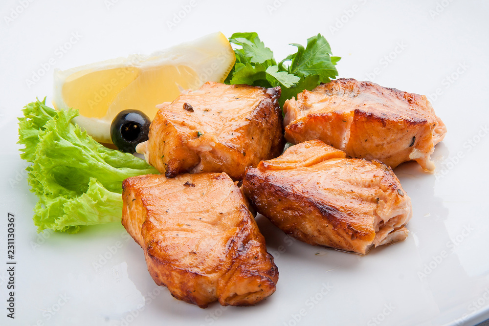 Catfish kebab , skewered fish with green Catfish kebab , skewered fish with green