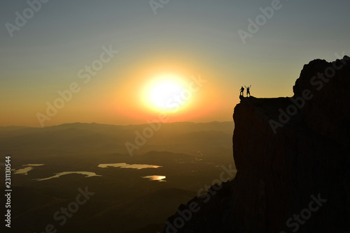 joy of the peak of successful, courageous and fearless mountaineers