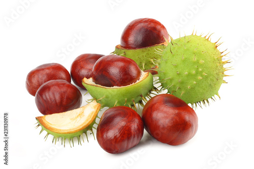 chestnuts isolated on white background. Healthy background.