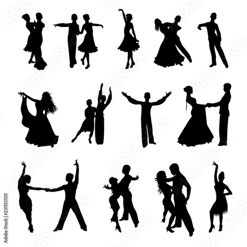 silhouettes of dancing couples on white background vector