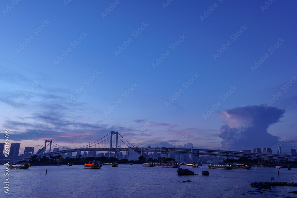 Tokyo Odaiba Rainbow Bridge and thundercloud Tokyo Odaiba Rainbow Bridge and thundercloud