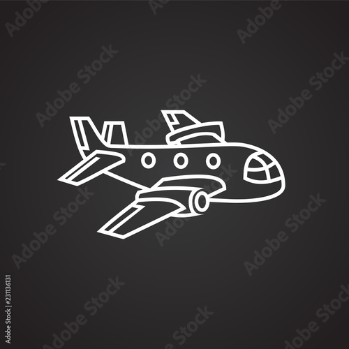 Plane thin line on black background icon