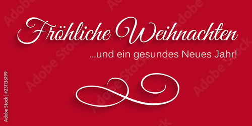 Weihnachtliche Grußkarte mit rotem Hintergrund und Text