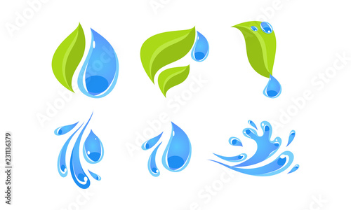 Free Download Green leaves and water splashes, ecology concept vector Illustration on a white background - GFXLoad