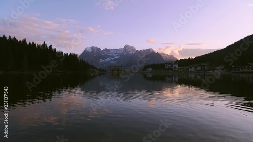 4K Timelapse of lake Misurina at sunset in Italy