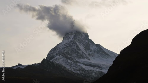 4k video Time lapse very beautiful nature of Matterhorn mountain , Switzerland Alps view from Zermatt , Moving cloud