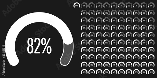 Set of circular sector percentage diagrams (meters) from 0 to 100 ready-to-use for web design, user interface (UI) or infographic - indicator with white