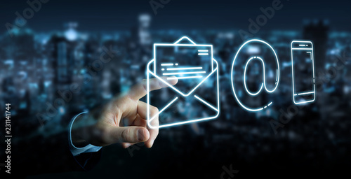 Plakat w ramie Businessman using thin line contact icon