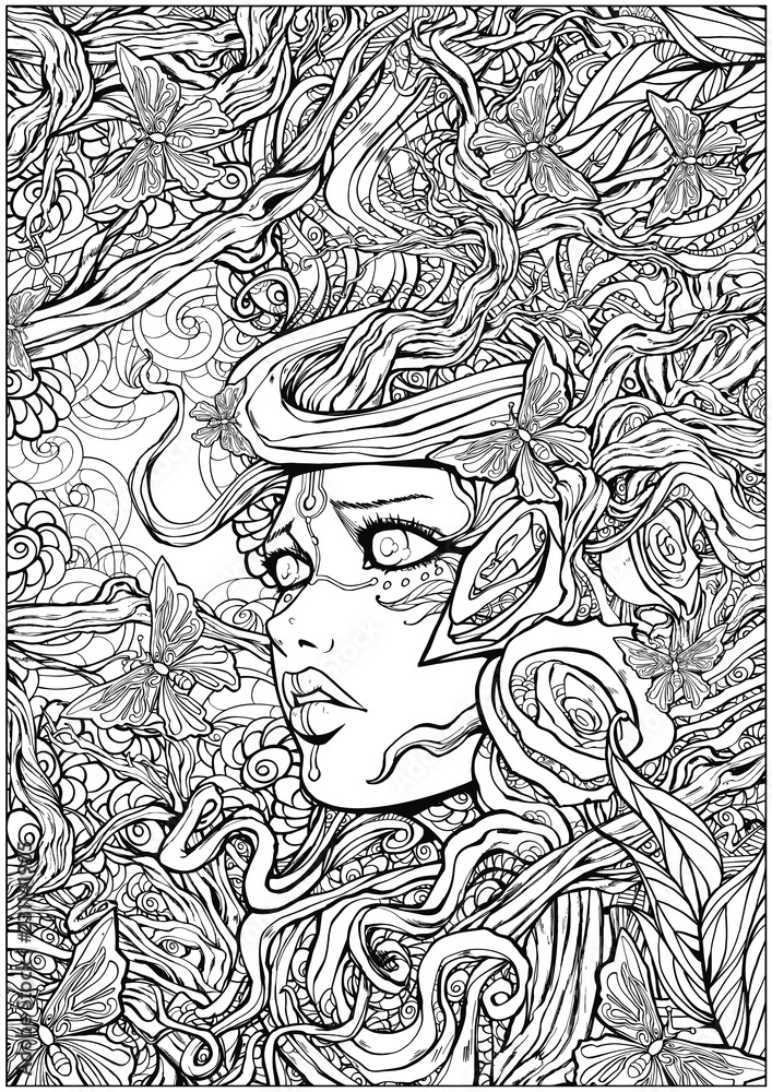 Beautiful nymph entangled in the roots of trees Beautiful nymph entangled in the roots of trees