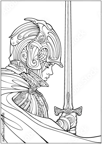 Woman knight with a sword