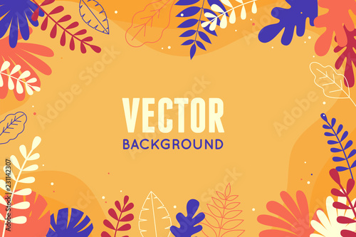 Vector illustration in trendy flat and linear style - abstract simple background with leaves and plants and copy space