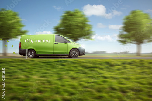 Co2 neutrale Lieferung mit grünem Transporter