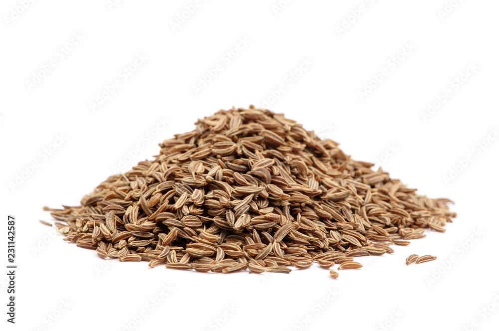 Pile of cumin seeds isolated on white background Pile of cumin seeds isolated on white background