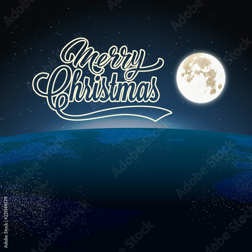 merry Christmas, vector illustration greeting card with happy Christmas and happy new year in vintage style with calligraphic text merry Christmas and Christmas tree