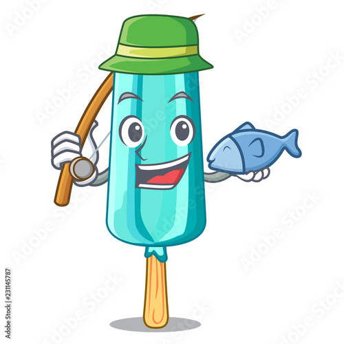 Fishing Ice cream shaped with stick cartoon