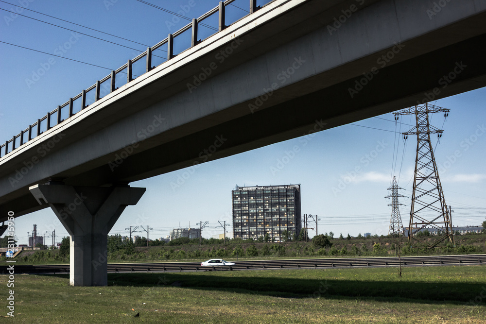 Automobile overpass. Cityscape with a road bridge. Automobile overpass. Cityscape with a road bridge.