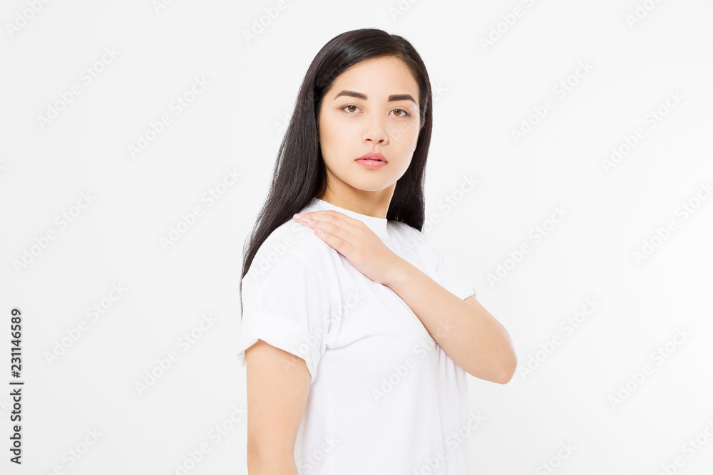 Portrait asian beauty woman face isolated on white background. Japanese women make up and hair health. Copy space. Healthy skin care. Portrait asian beauty woman face isolated on white background. Japanese women make up and hair health. Copy space. Healthy skin care.